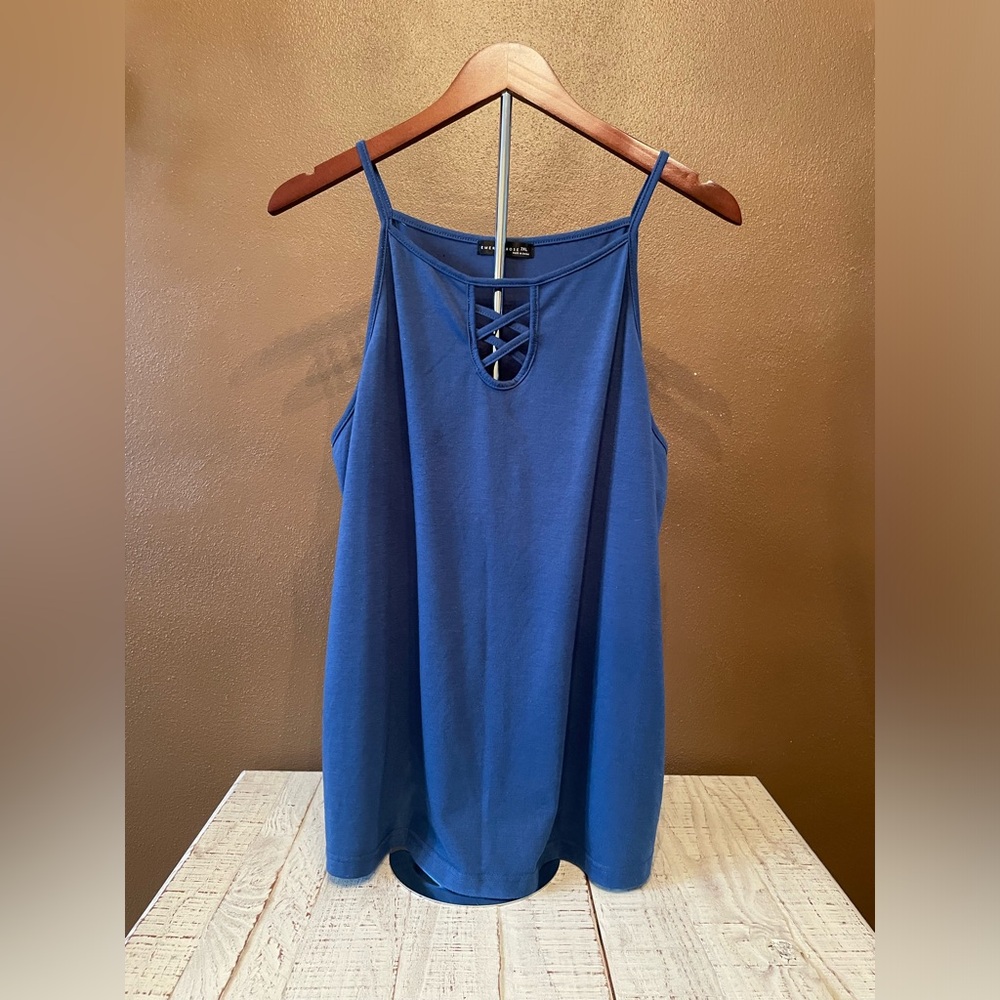 Elegant Blue Camisole with Crisscross Detail
